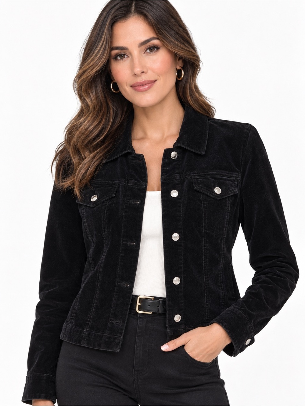 Charter Club Women’s Black Velvet Button Front Jacket Stretch Size XL